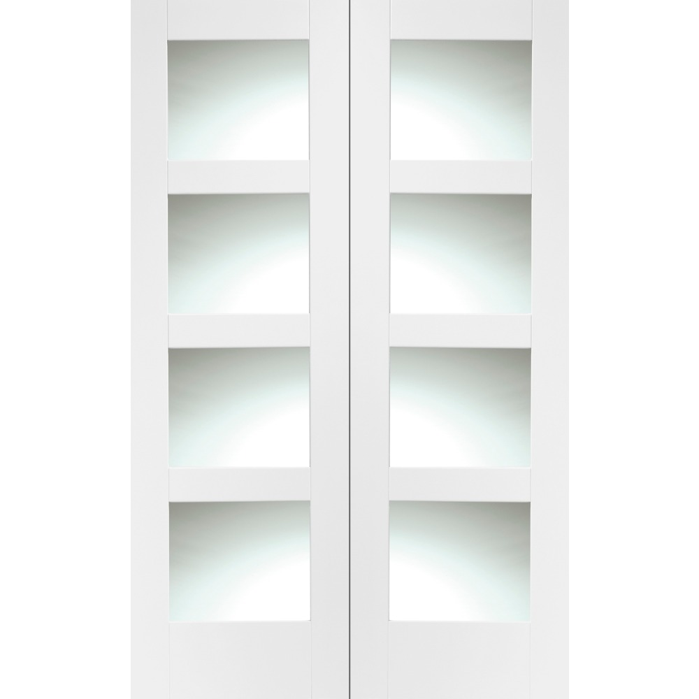 Internal Primed White Shaker 4 Light Rebated Door Pair with Clear Glass